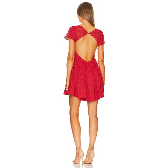 NWT Caroline Constas Red Marguerite Lace Overlay Open Back Mini Dress Size XS - Picture 3 of 15